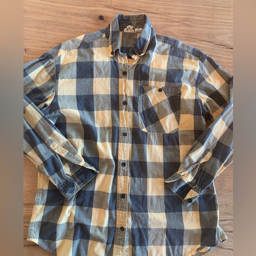 Express Plaid Button Down Shirt Yellow Gray Cotton Women’s Size M Preloved